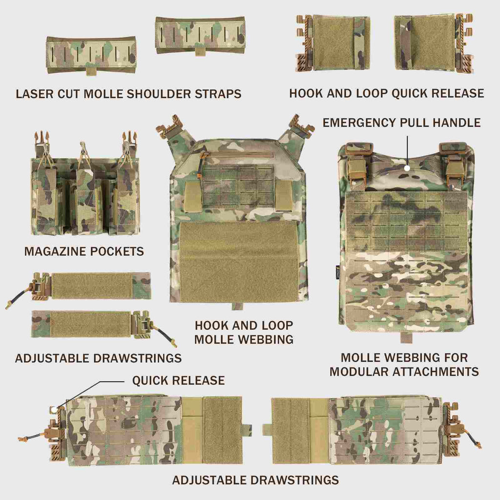 Votagoo Tactical Vest 601 Laser Cut Molle Adjustable Plate Carrier Military Gear
