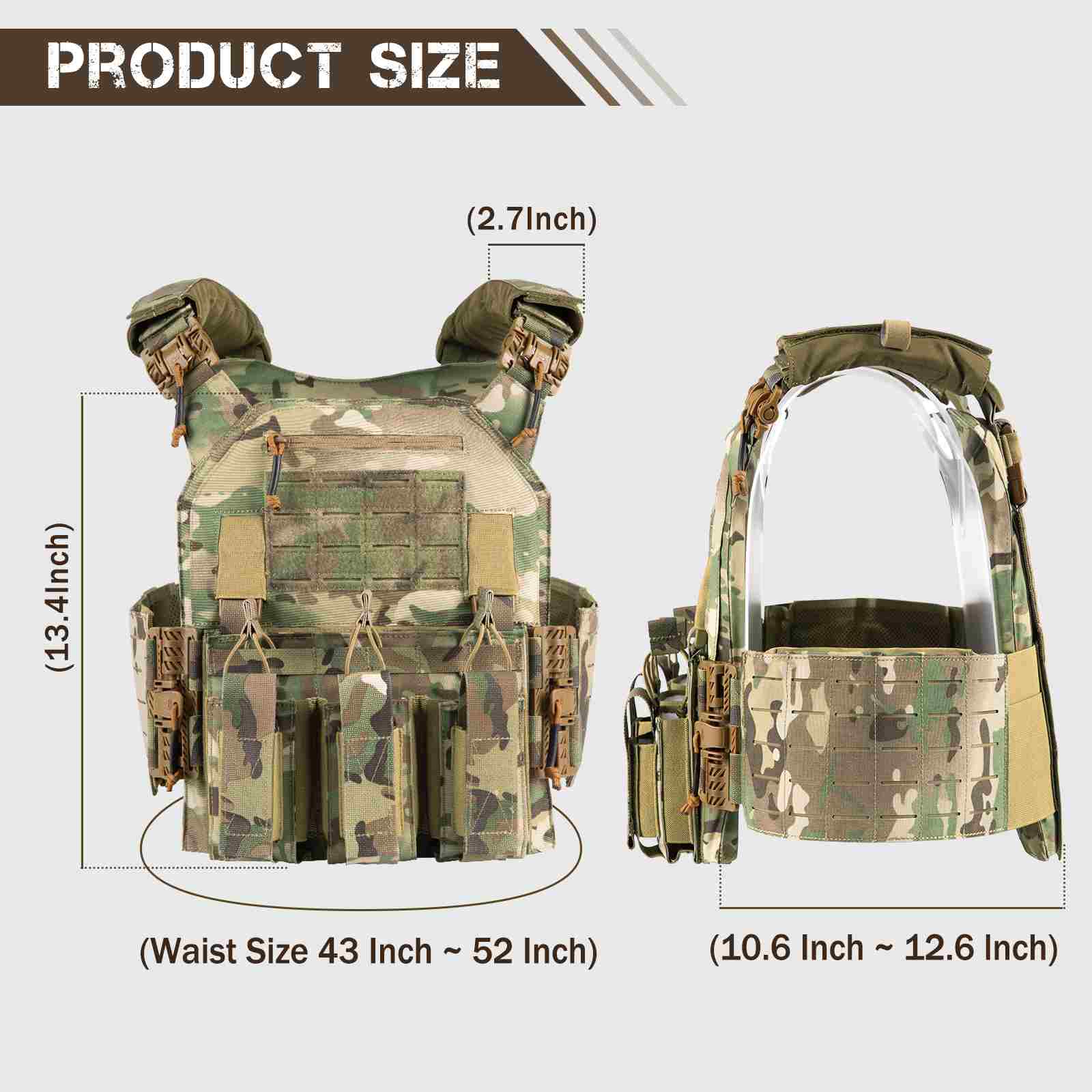 Votagoo Tactical Vest 601 Laser Cut Molle Adjustable Plate Carrier Military Gear