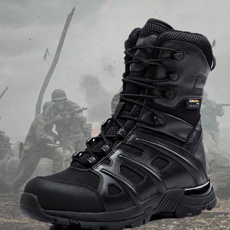 Non-Slip Black Leather Combat Boots for Maximum Comfort and Stability