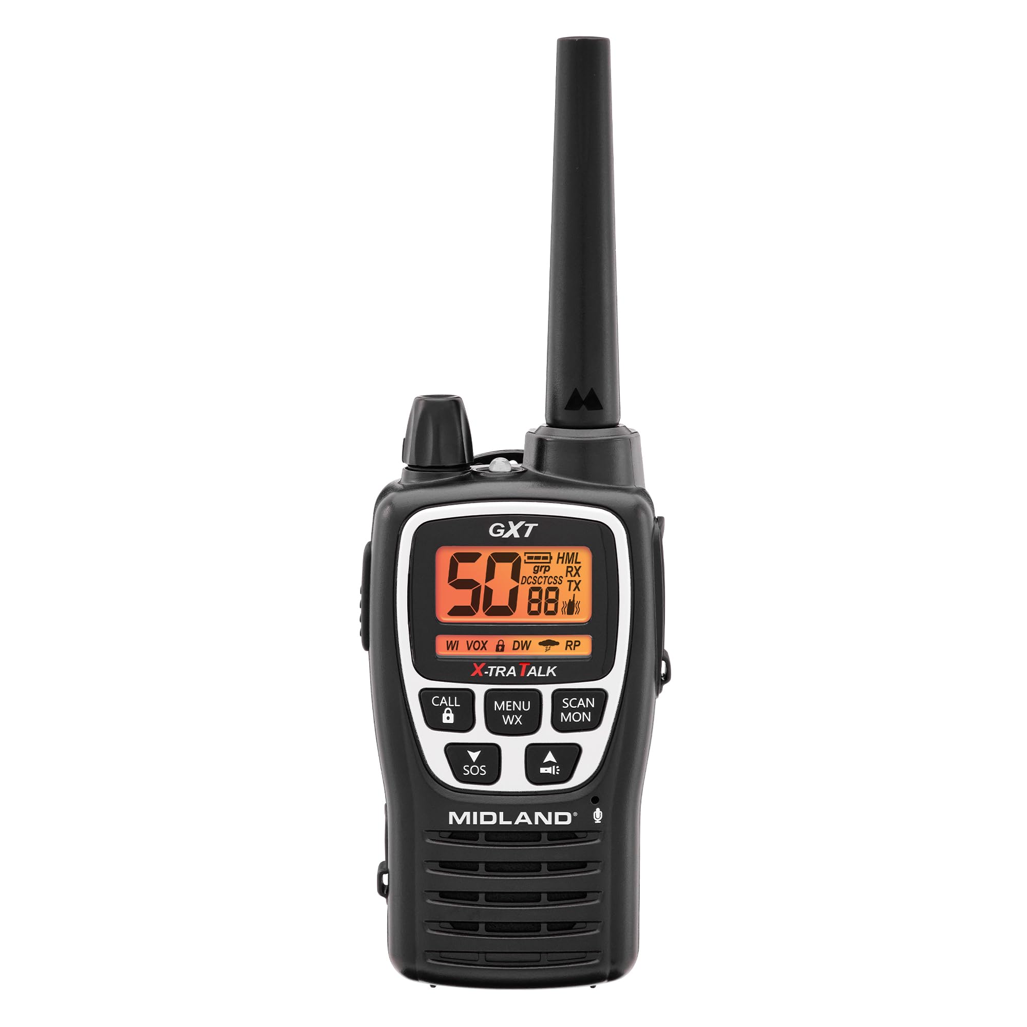 Midland GXT1030VP4 GMRS Two-Way Radio (50-Channel, Long Range, 142 Privacy Codes, SOS, NOAA, Rechargeable Nickel Battery, Black/Yellow, 2-Pack)