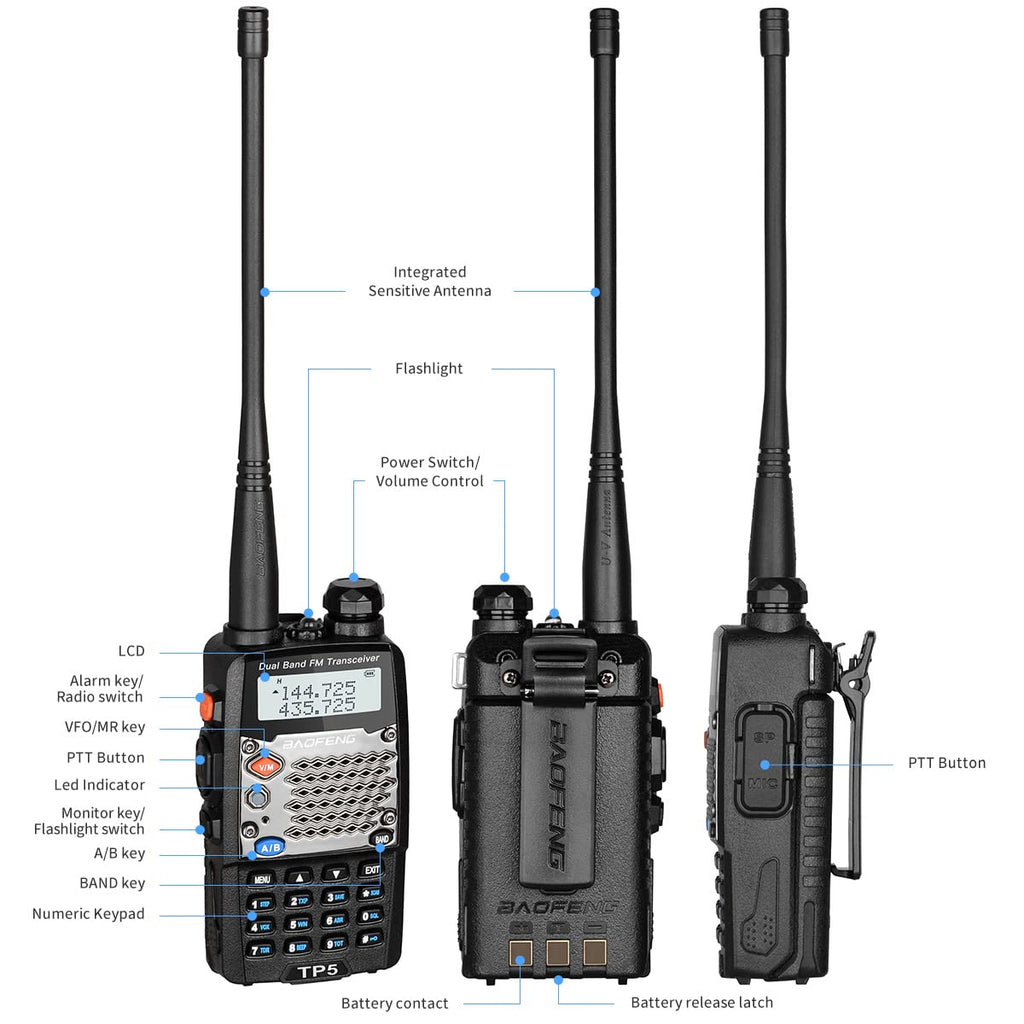 Baofeng UV-5R Two Way Radio Dual Band 144-148/420-450Mhz Walkie Talkie 1800mAh Li-ion Battery(Black)