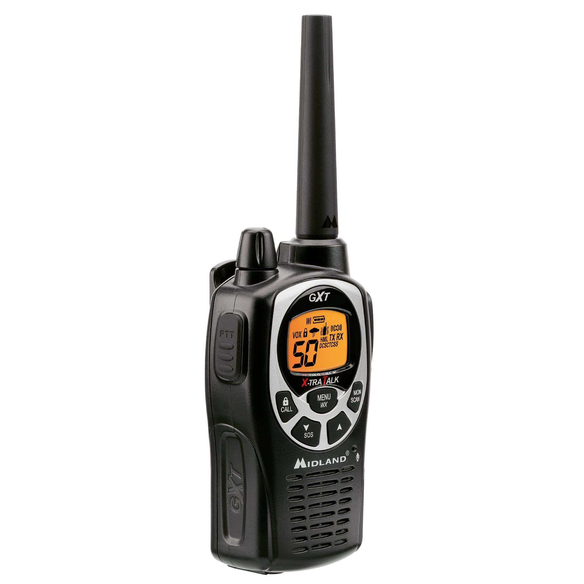 Midland GXT1030VP4 GMRS Two-Way Radio (50-Channel, Long Range, 142 Privacy Codes, SOS, NOAA, Rechargeable Nickel Battery, Black/Yellow, 2-Pack)