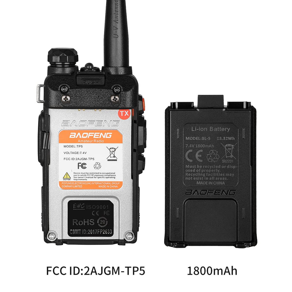 Baofeng UV-5R Two Way Radio Dual Band 144-148/420-450Mhz Walkie Talkie 1800mAh Li-ion Battery(Black)