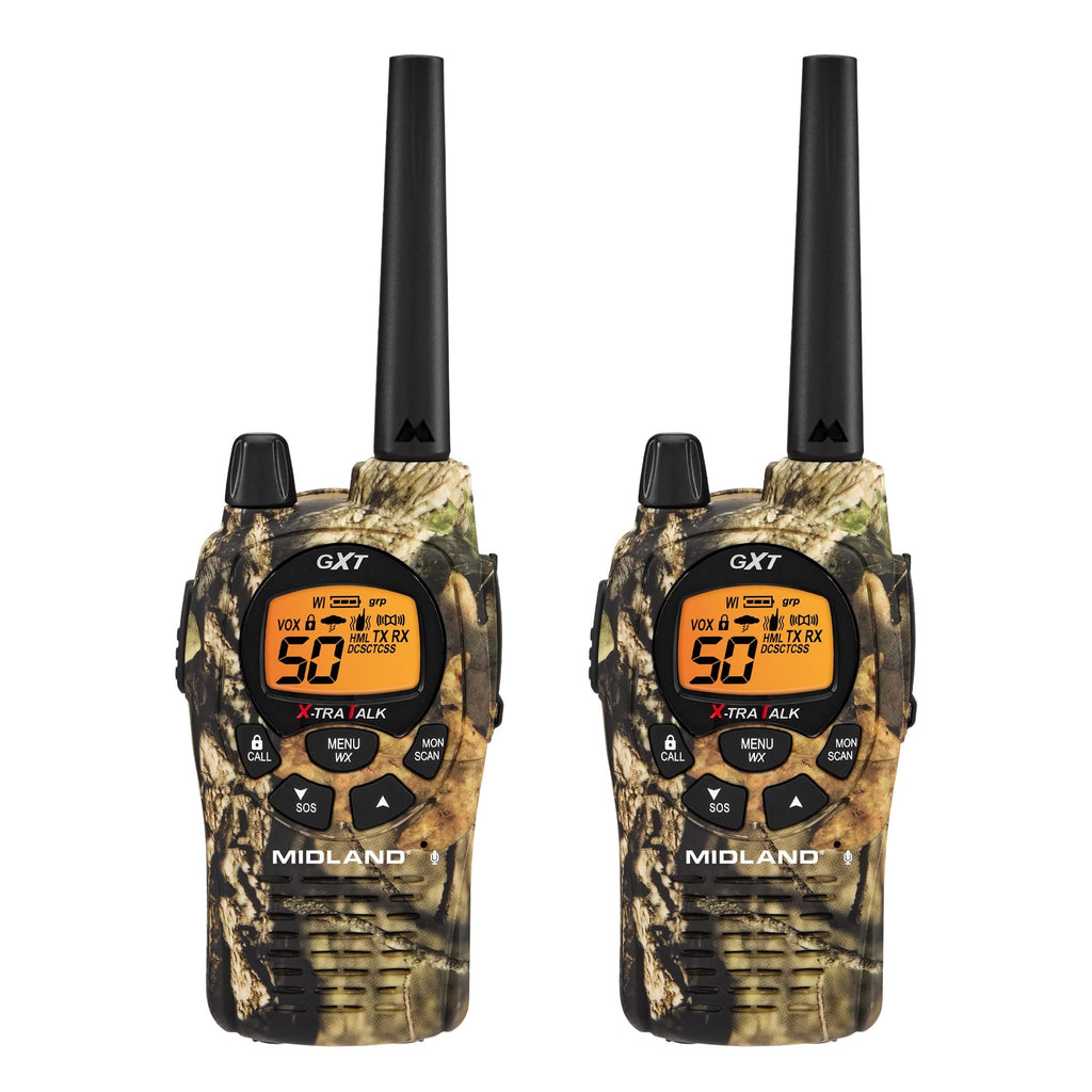 Midland GXT1030VP4 GMRS Two-Way Radio (50-Channel, Long Range, 142 Privacy Codes, SOS, NOAA, Rechargeable Nickel Battery, Black/Yellow, 2-Pack)