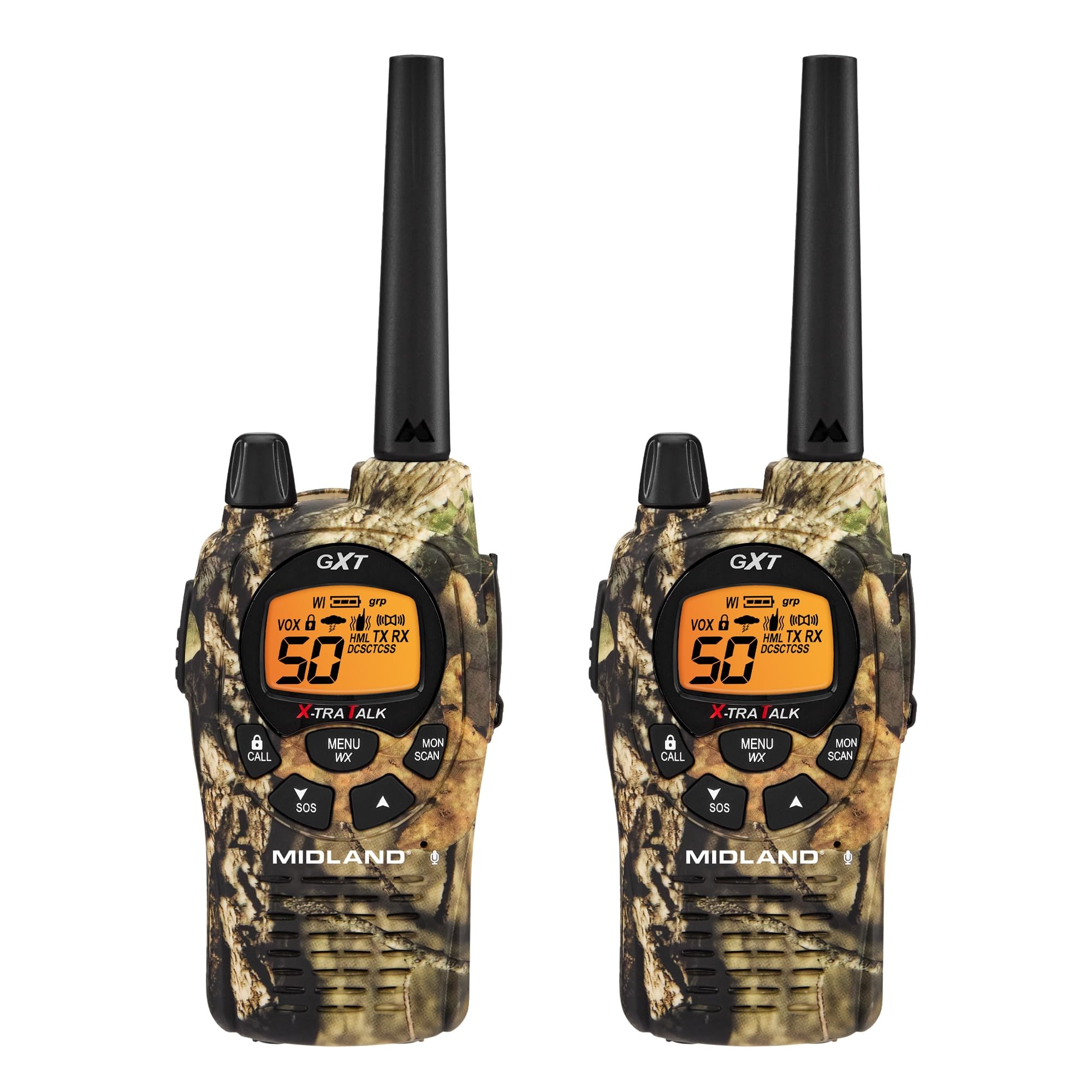 Midland GXT1030VP4 GMRS Two-Way Radio (50-Channel, Long Range, 142 Privacy Codes, SOS, NOAA, Rechargeable Nickel Battery, Black/Yellow, 2-Pack)