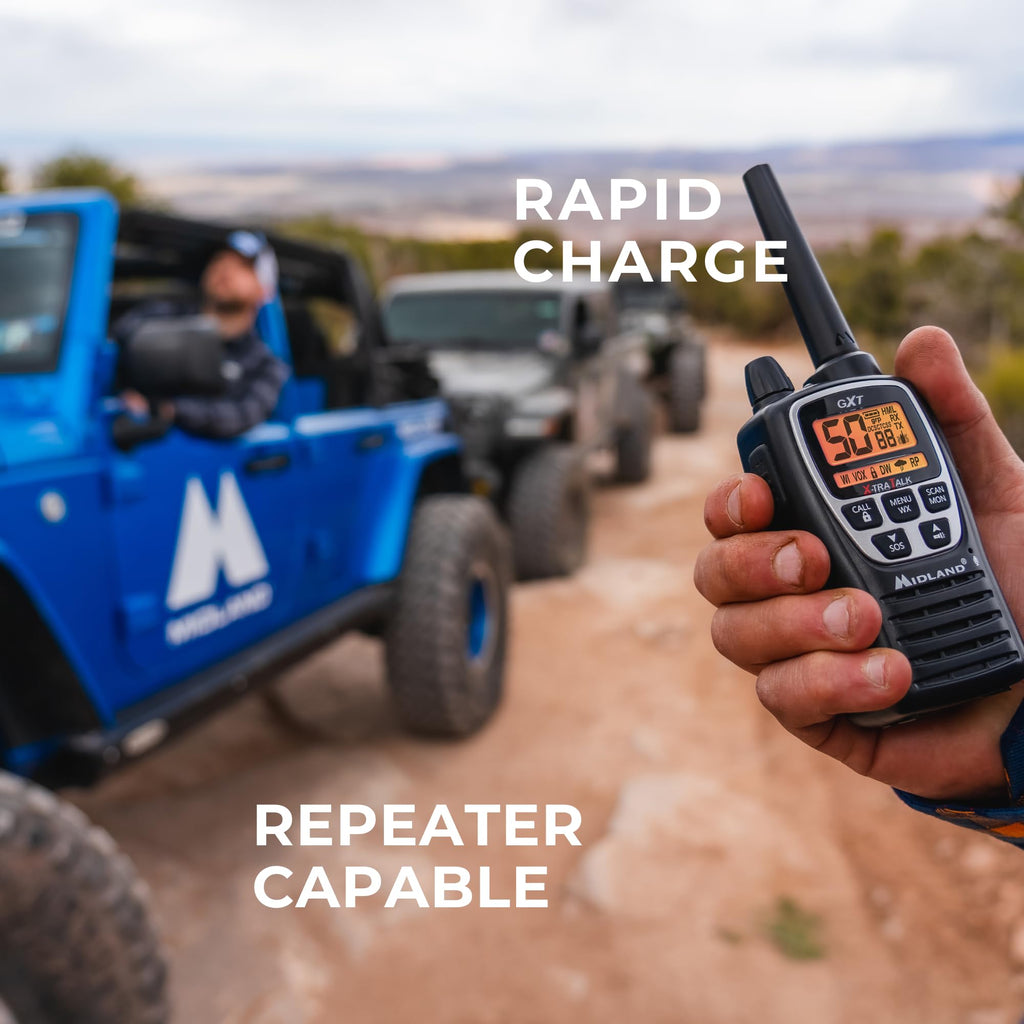 Midland GXT1030VP4 GMRS Two-Way Radio (50-Channel, Long Range, 142 Privacy Codes, SOS, NOAA, Rechargeable Nickel Battery, Black/Yellow, 2-Pack)