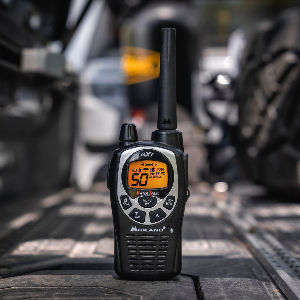 Midland GXT1030VP4 GMRS Two-Way Radio (50-Channel, Long Range, 142 Privacy Codes, SOS, NOAA, Rechargeable Nickel Battery, Black/Yellow, 2-Pack)