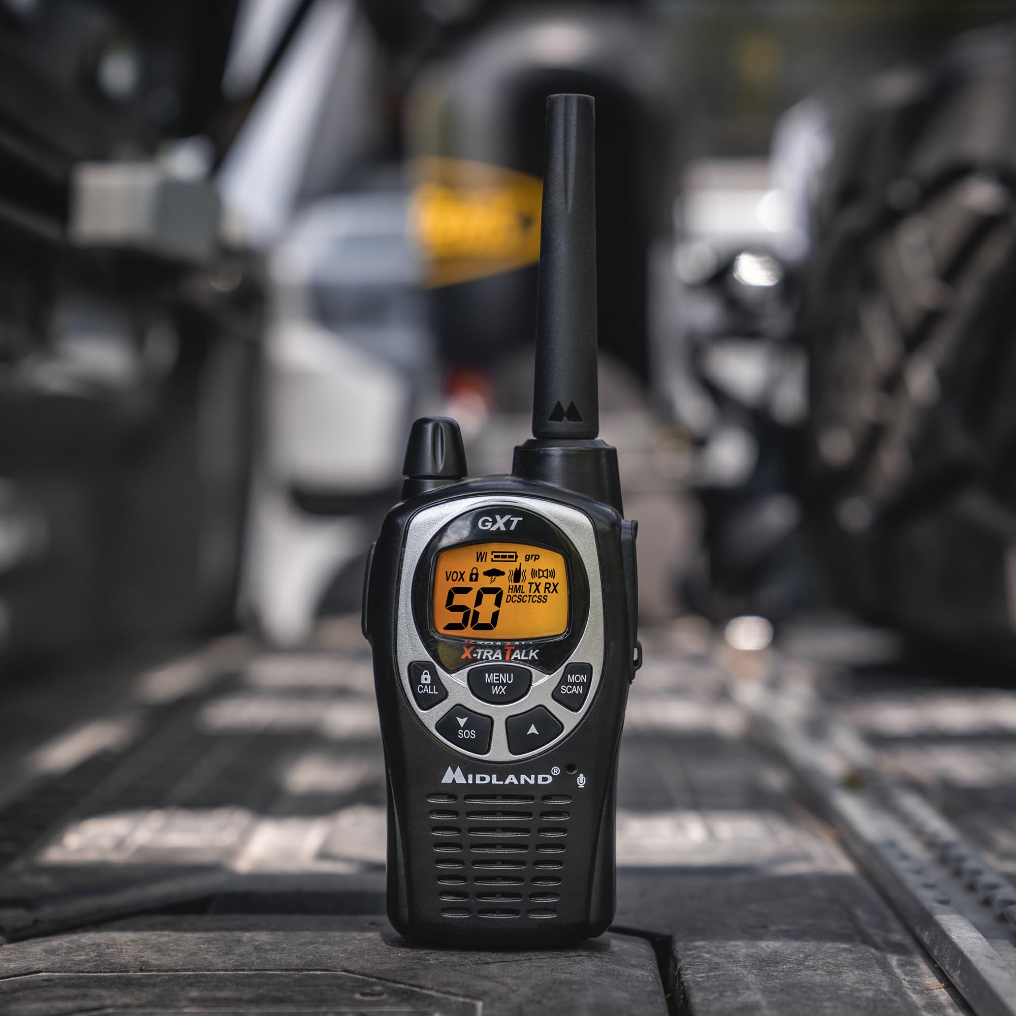 Midland GXT1030VP4 GMRS Two-Way Radio (50-Channel, Long Range, 142 Privacy Codes, SOS, NOAA, Rechargeable Nickel Battery, Black/Yellow, 2-Pack)