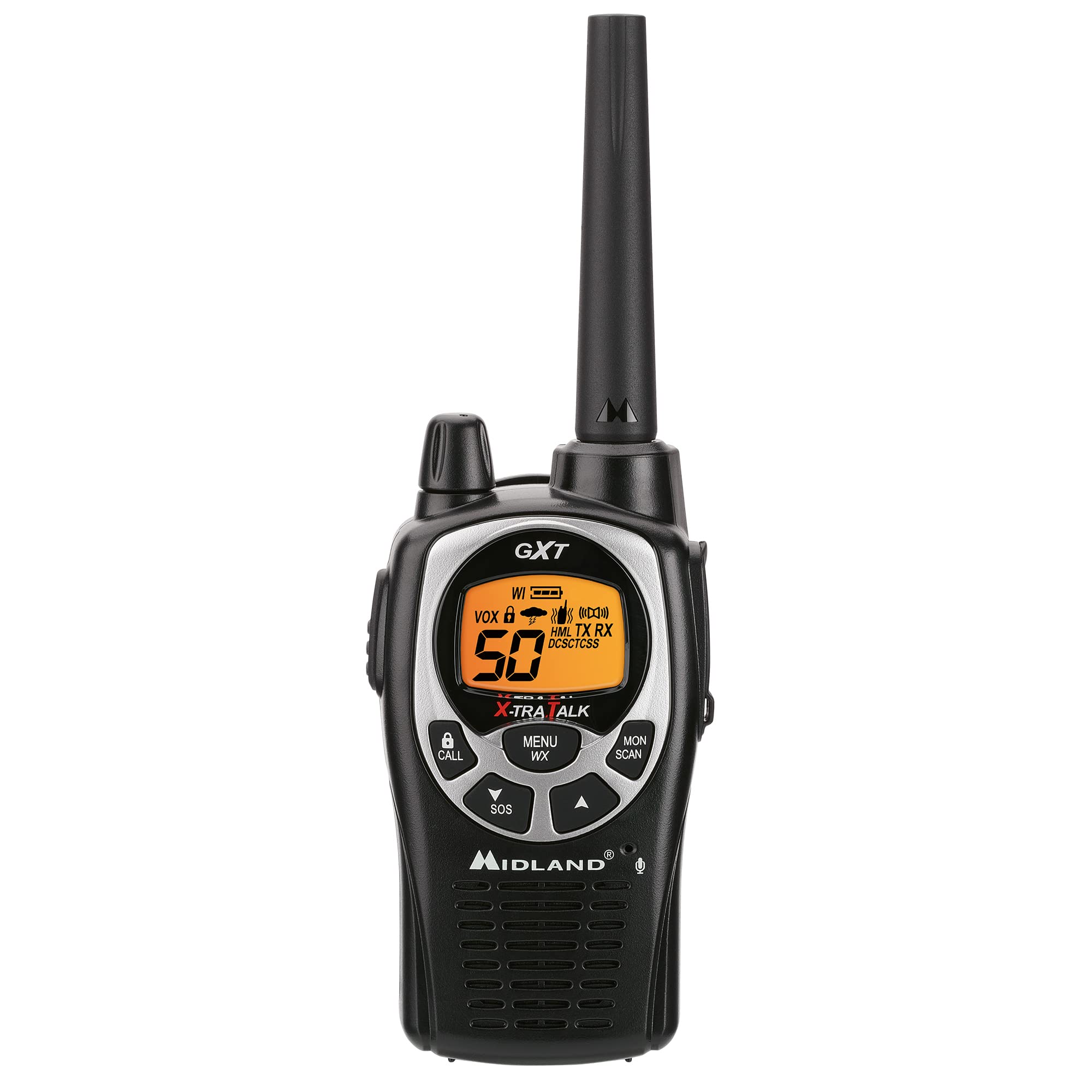 Midland GXT1030VP4 GMRS Two-Way Radio (50-Channel, Long Range, 142 Privacy Codes, SOS, NOAA, Rechargeable Nickel Battery, Black/Yellow, 2-Pack)