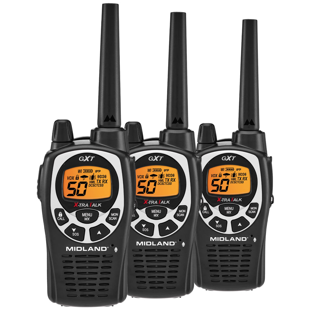 Midland GXT1030VP4 GMRS Two-Way Radio (50-Channel, Long Range, 142 Privacy Codes, SOS, NOAA, Rechargeable Nickel Battery, Black/Yellow, 2-Pack)