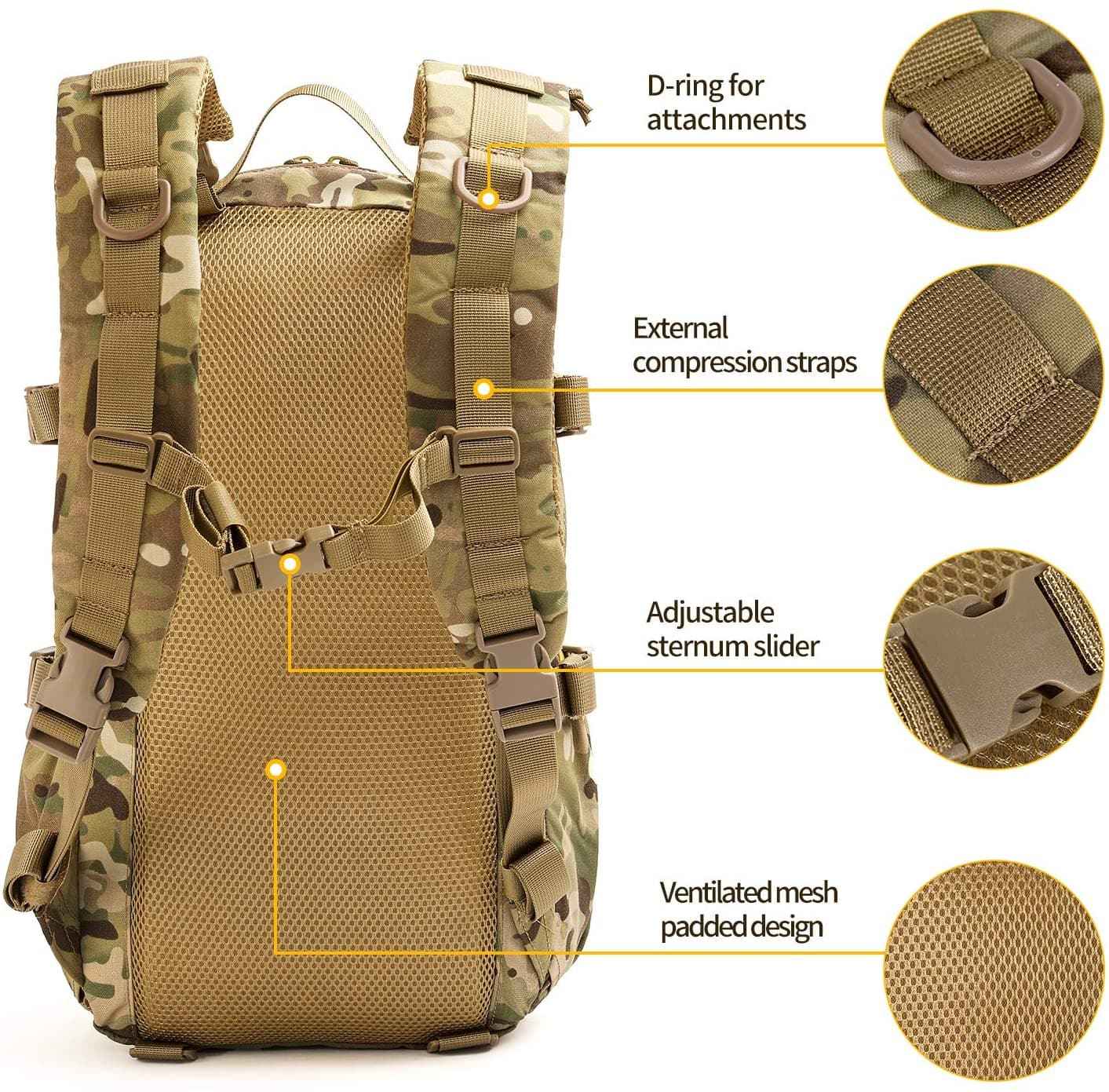 Tactical Molle Rucksack Assault Pack for Outdoor Hiking and Military Use