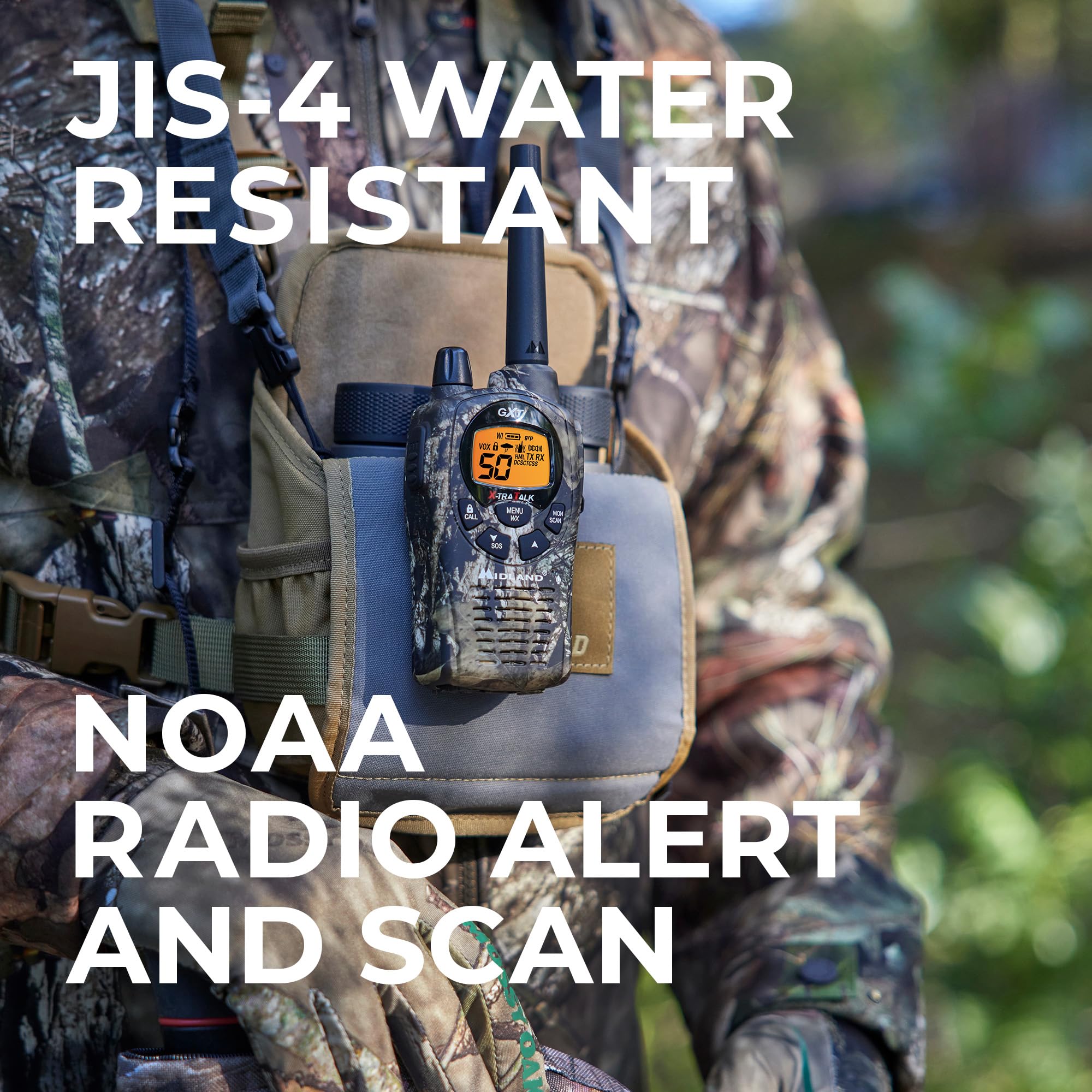 Midland GXT1030VP4 GMRS Two-Way Radio (50-Channel, Long Range, 142 Privacy Codes, SOS, NOAA, Rechargeable Nickel Battery, Black/Yellow, 2-Pack)