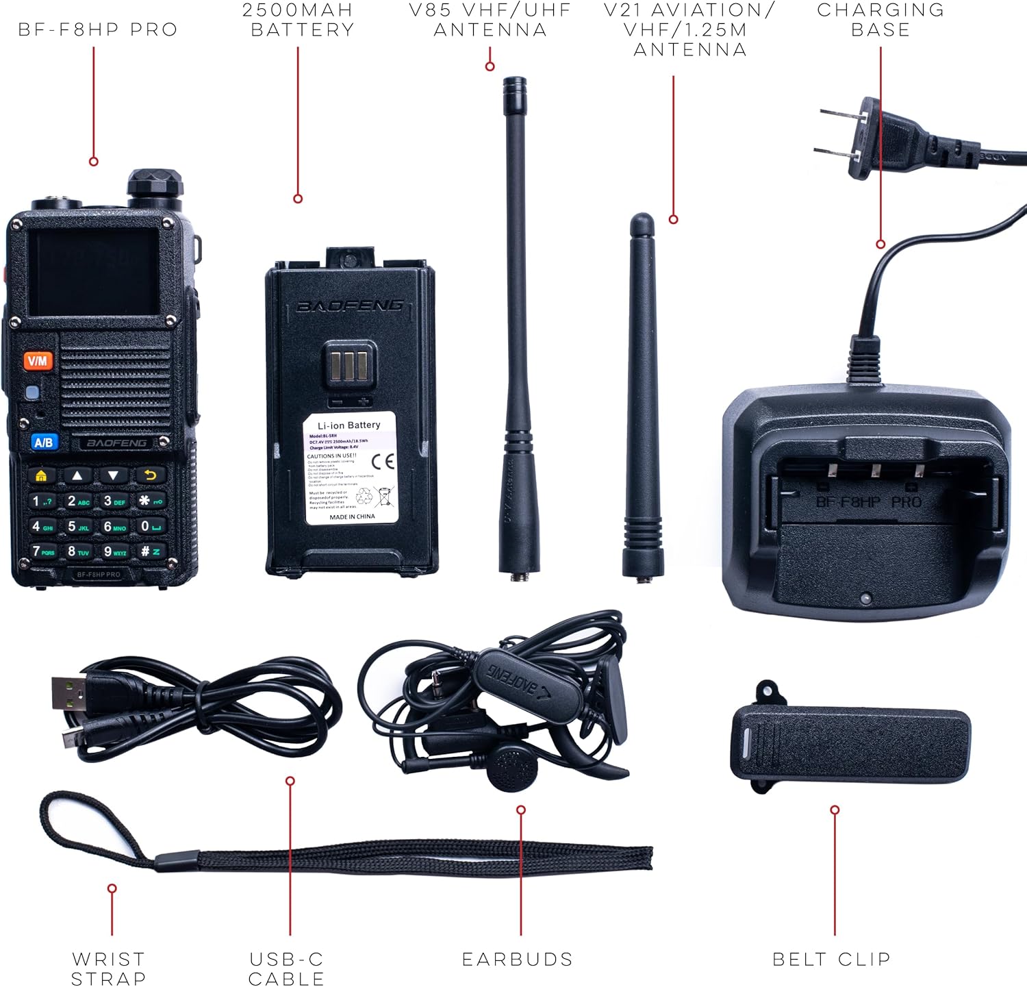 BAOFENG BF-F8HP PRO 10 W Tri-Band Two-Way Radio – UV-5R 7th Gen, 1000 Channels, GPS & NOAA Weather, Aviation/VHF/UHF/1.25 m Scanner, IP54 Rugged, USB-C Rechargeable Battery