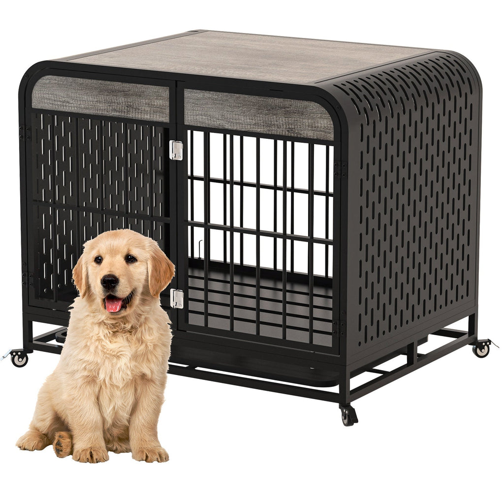 Heavy Duty Wooden Dog Crate Furniture Table 33 Inch Grey - Stylish and Durable Pet Solution