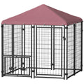 Welded Wire Outdoor Dog Kennel with Rotating Bowls, Waterproof Cover, 4.6x4.6x5 Feet