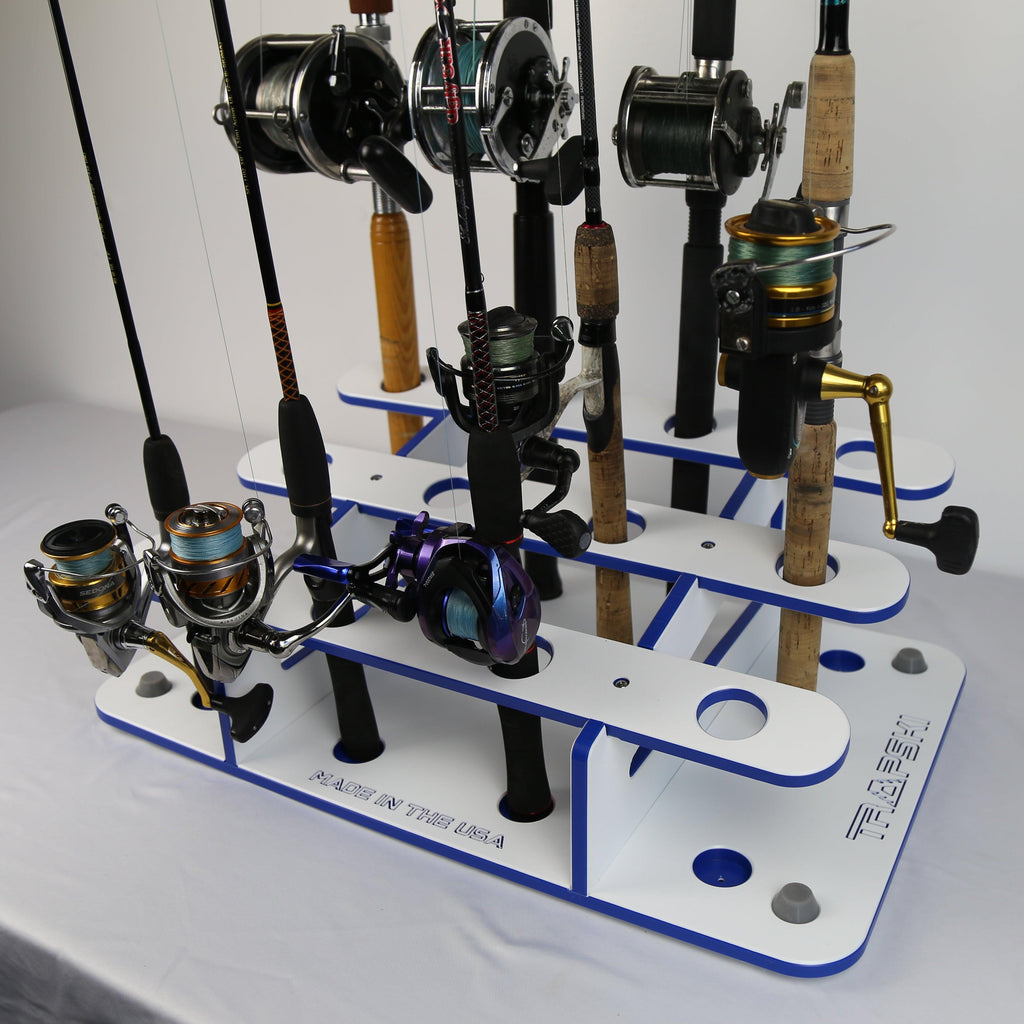 Made in the USA Fishing Rod Rack | 12 Pole Waterproof Wash-down | Dock, Garage, Boat, Storage